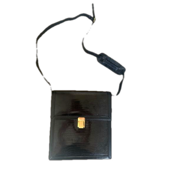 Casa Lopez Black Leather Snakeskin Alligator Vintage Purse - Picture 1 of 15